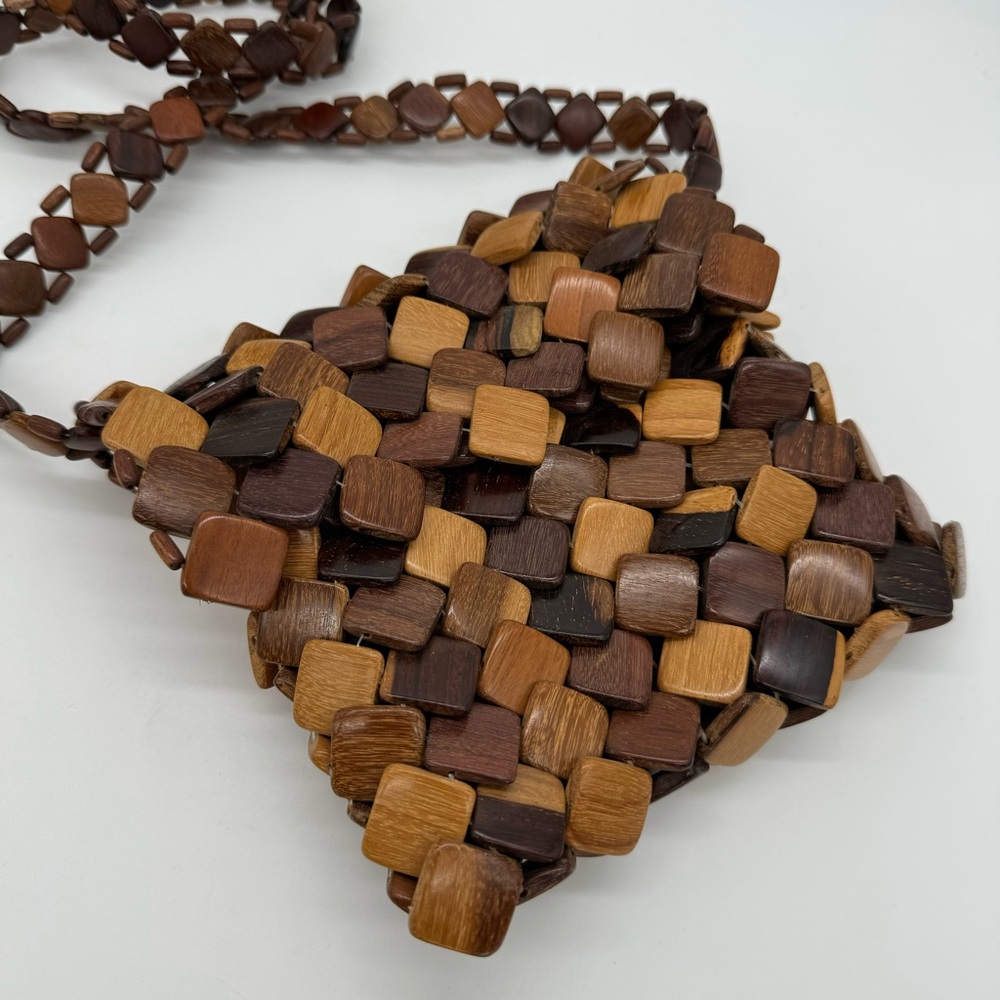 Vintage Wood Abstract Tile Shoulder Bag